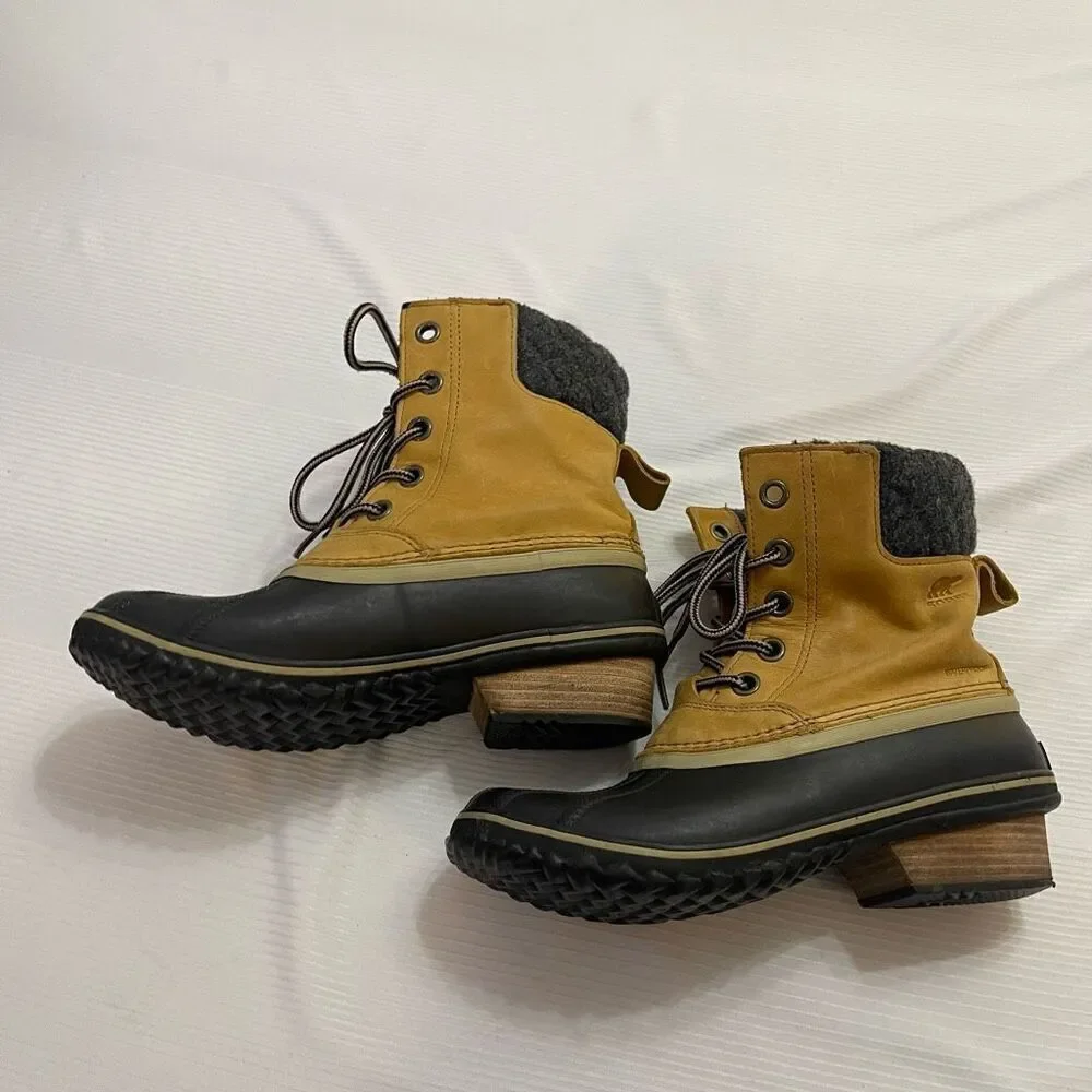 Sorel Slimpack Lace II Duck Boots Womens 9.5 9 1/2 NL2348-286 Elk Black